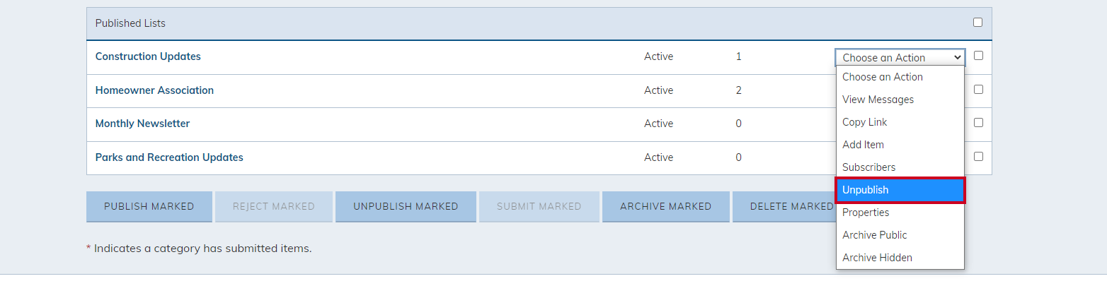 unpublish category