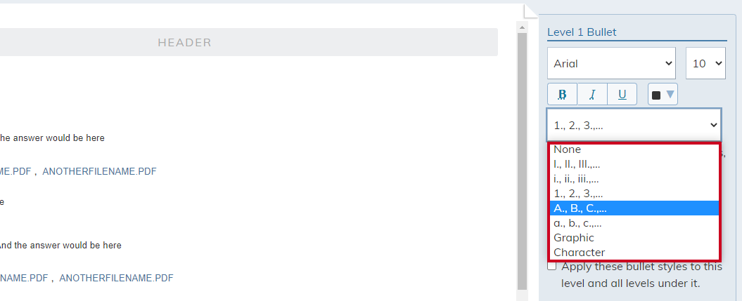 numberal dropdown