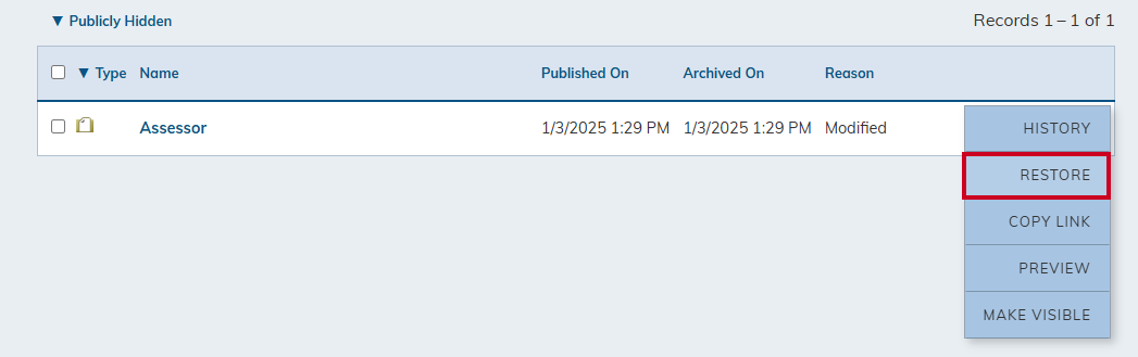 Restore option next to job.