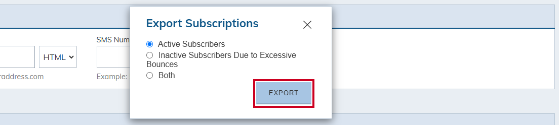 Export button.