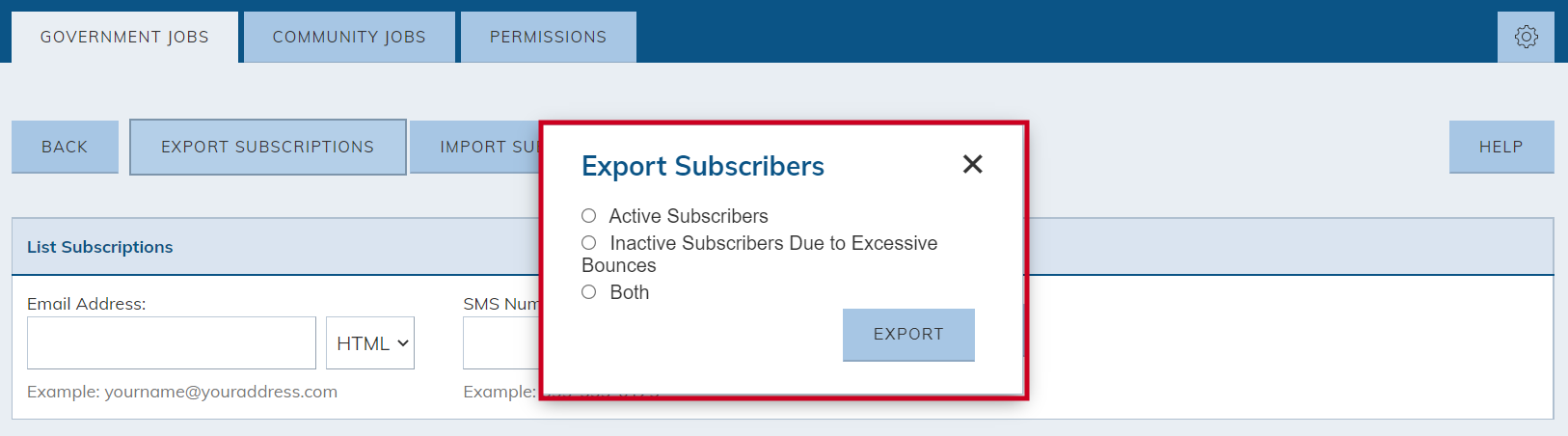 export subscribers pop-up