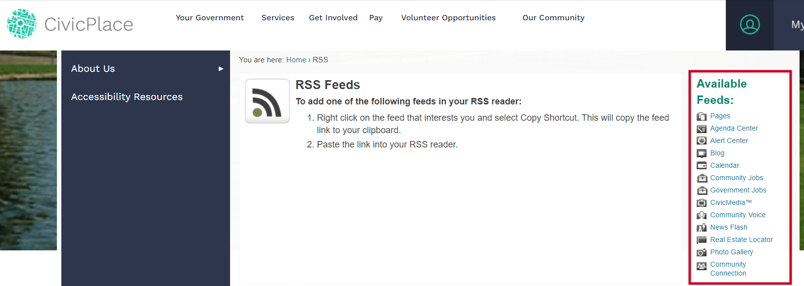 The list of available RSS feeds.