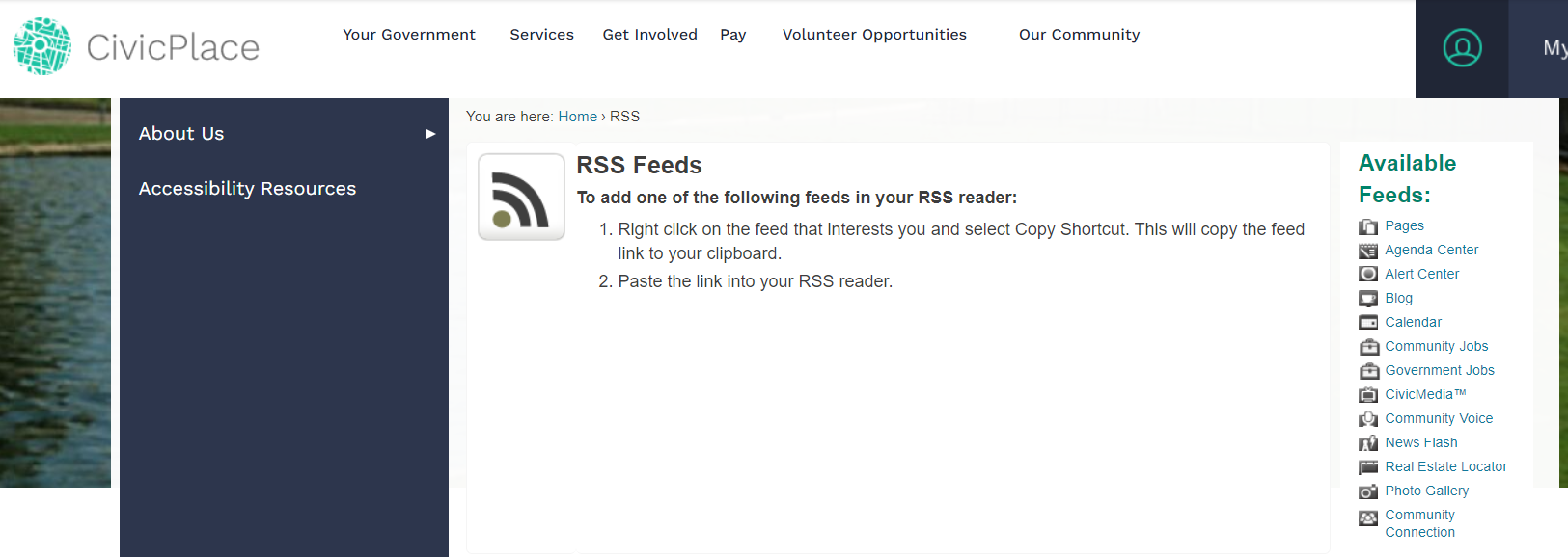 The front-end view of the Really Simple Syndication (RSS) site.
