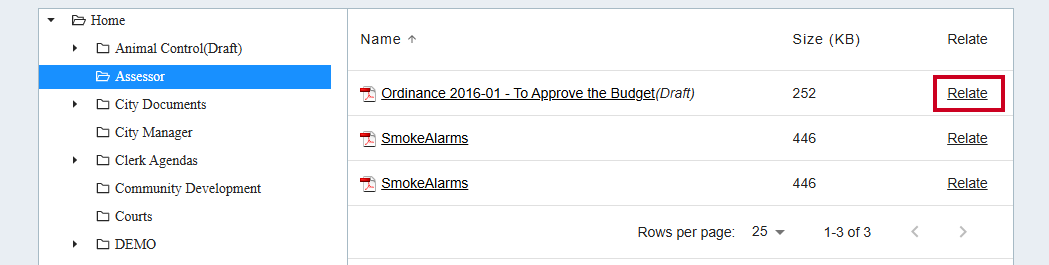 Relate button next to document.