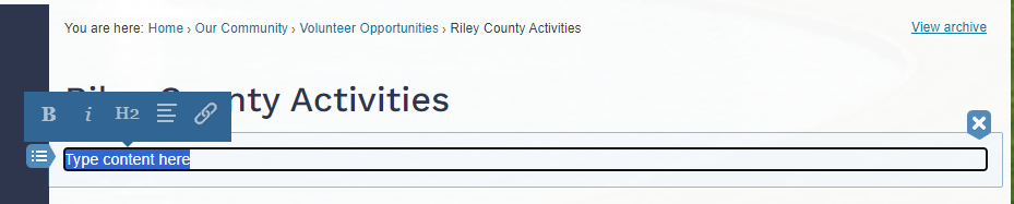 text widget formatting menu.