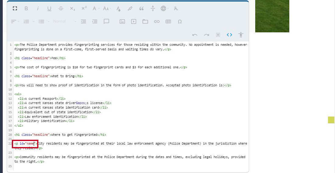 Using HTML to set an ID tag creates a place for an Anchor Link to go to.