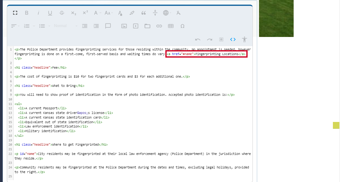 Add your Anchor Link code to the text that should link to your ID tag.