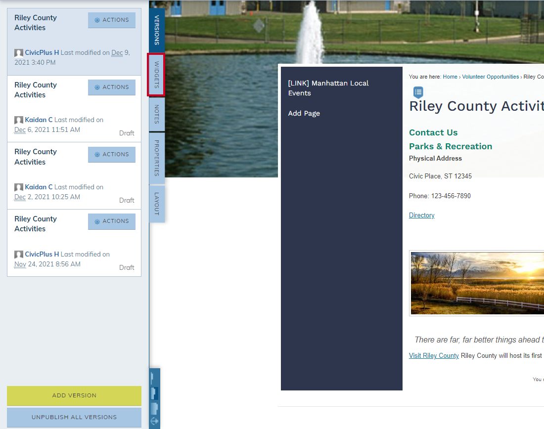 widgets tab