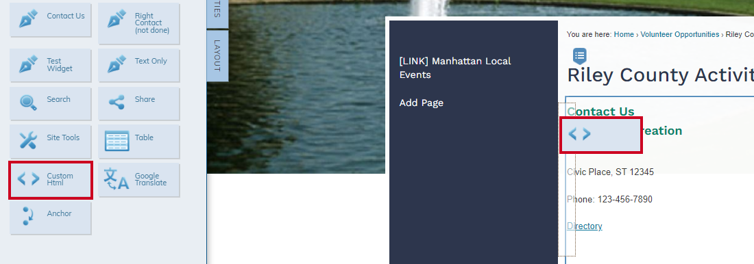 Drag and drop a custom HTML widget from the Widgets tab onto your page.