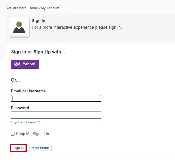 email and password fields and sign in button.