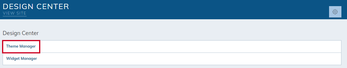 The URL labeled Theme Manager below the Design Center header.