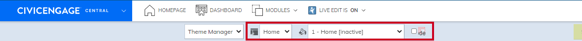 The Layout and Theme drop-down menus, to the right of the Theme Manager drop-down menu.