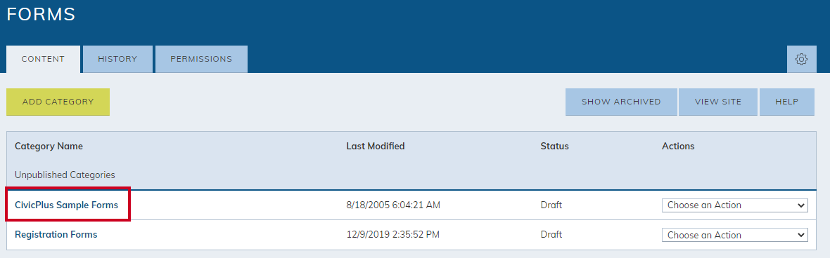 select forms category