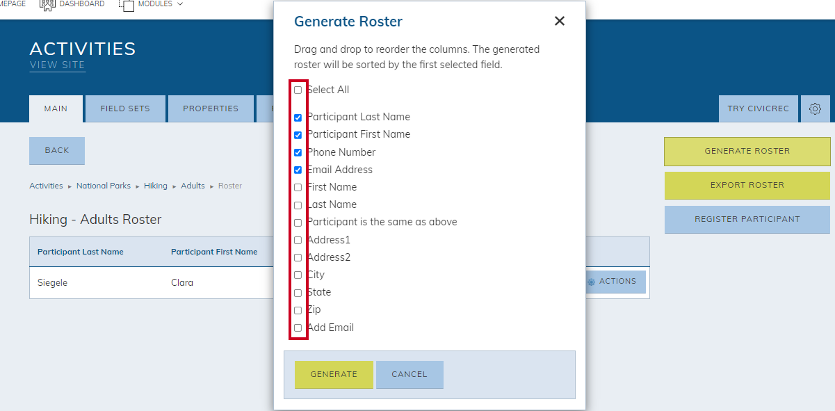 Select checkboxes.