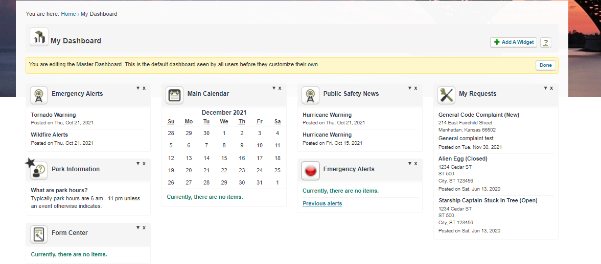 dashboard page