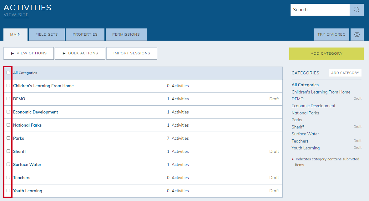 Select categories.