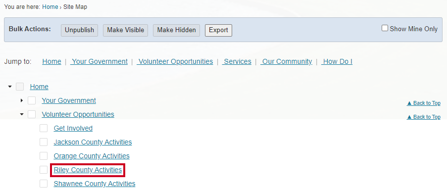 Page moved to global level navigation on the Site Map page.