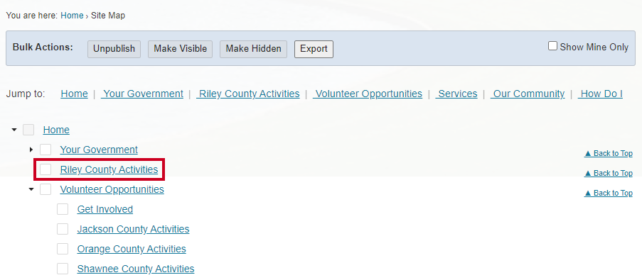 Created page being moved above a different global navigation item using drag-and-drop functionality.