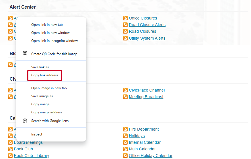 The right click option labeled Copy link address.