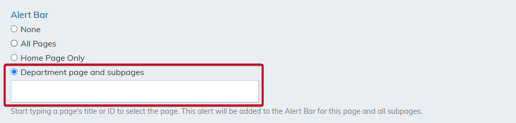 The text entry field that appears with the Department page and subpages option selected.