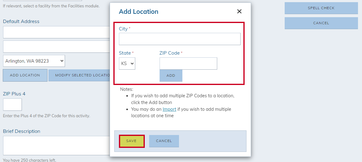 add location pop-up window