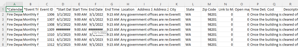 CSV export file