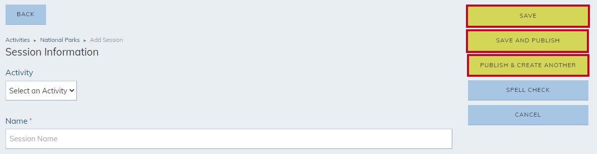 the save, save and publish, and publish and create another buttons