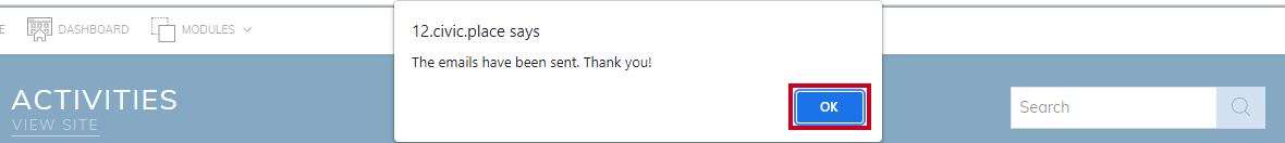 Confirmation pop-up.