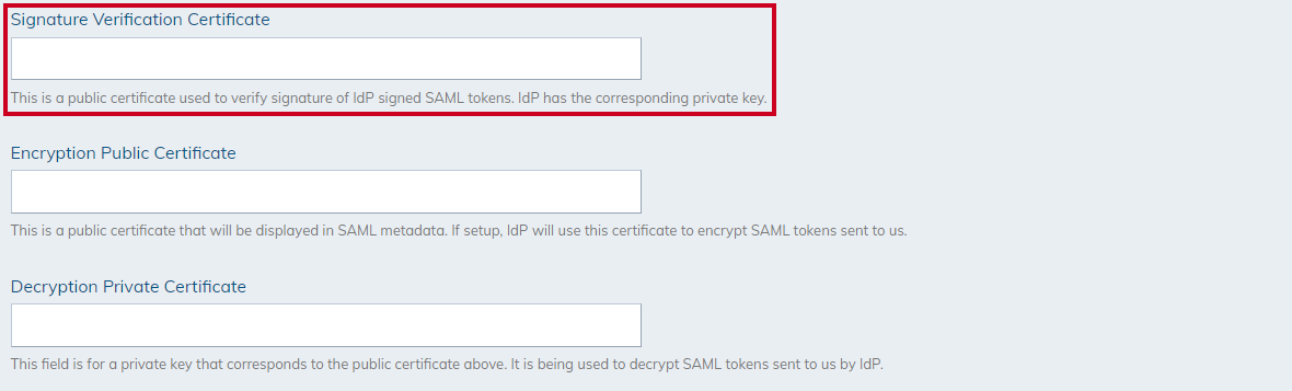 An empty Signature Verification Certificate field.