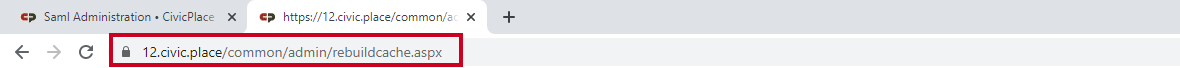 An example rebuild site cache URL in the Google Chrome address bar.