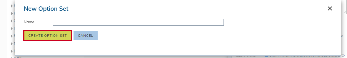new option set pop-up create option set