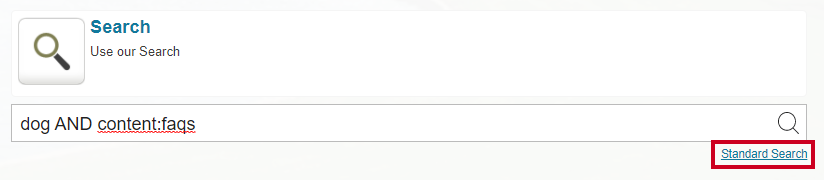 A Standard Search link that can be clicked to search for a keyword or term without the use of advanced search options.