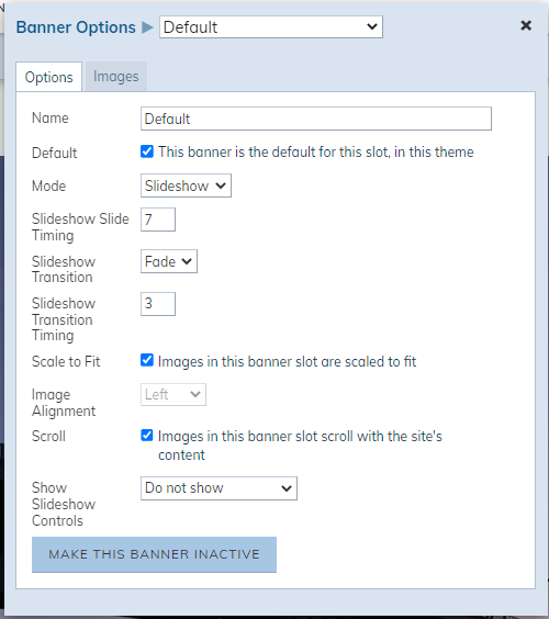 Banner Options Pop-up Window.