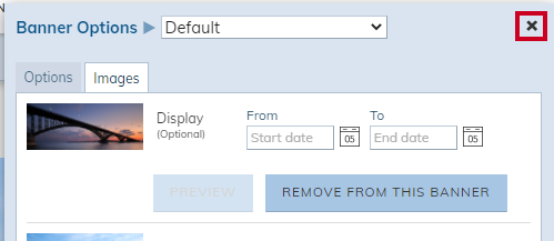 Banner Options Close/X Button.