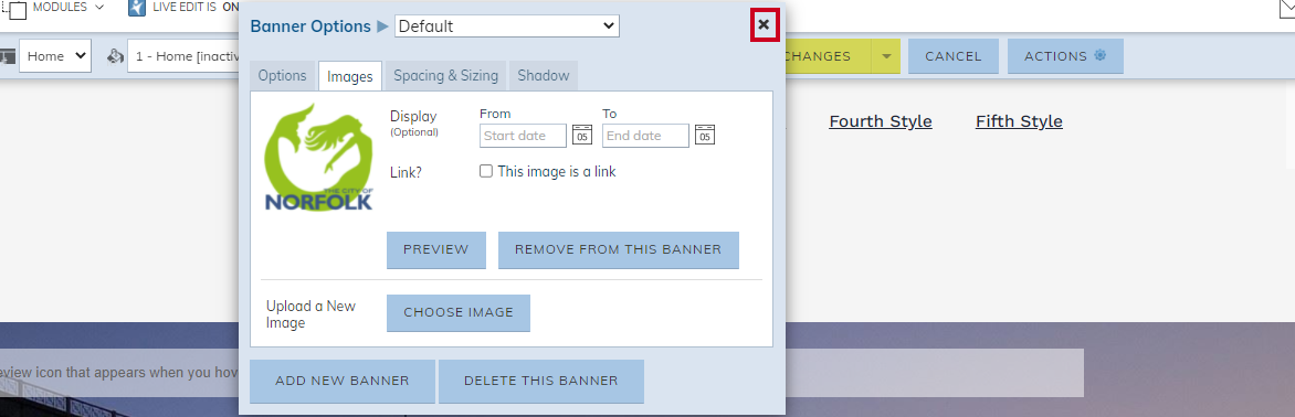 The close X icon in the top right corner of the pop up modal.