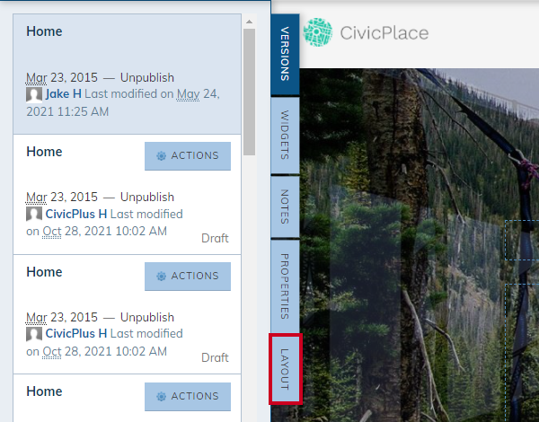 Live Edit pane Layout tab.