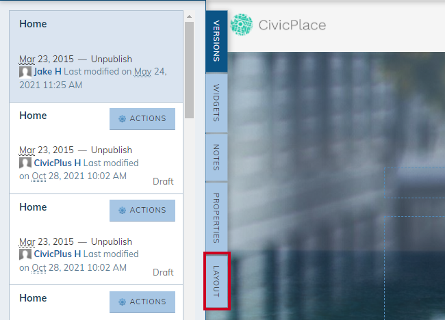 The Layout tab of the Live Edit pane.