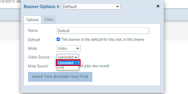 Video Source dropdown menu, Uploaded video option.