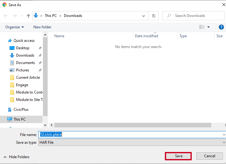 A gray, rectangular Save button at the bottom of a Windows Save As dialog.
