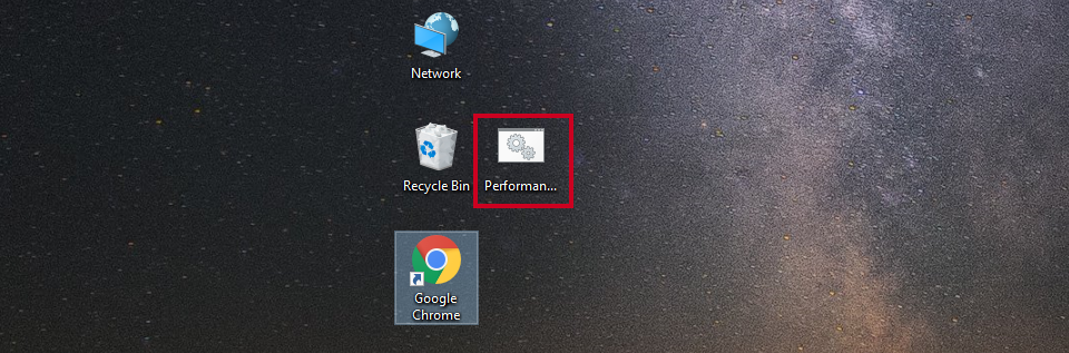 A PerformanceTest.bat shortcut on the desktop.