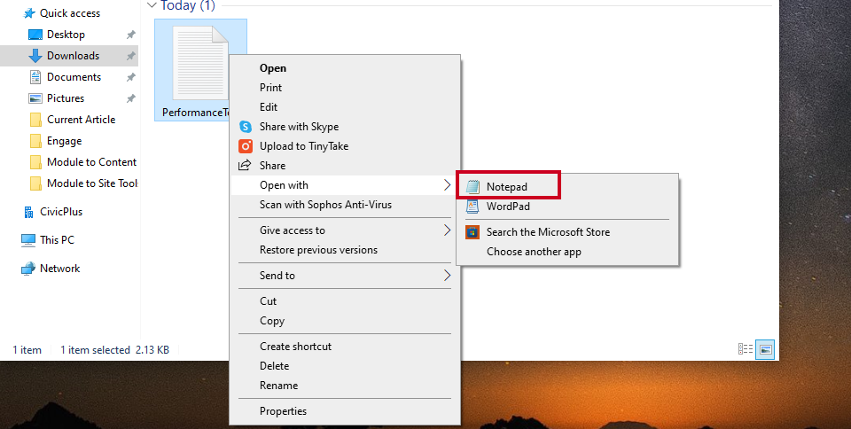 open with notepad