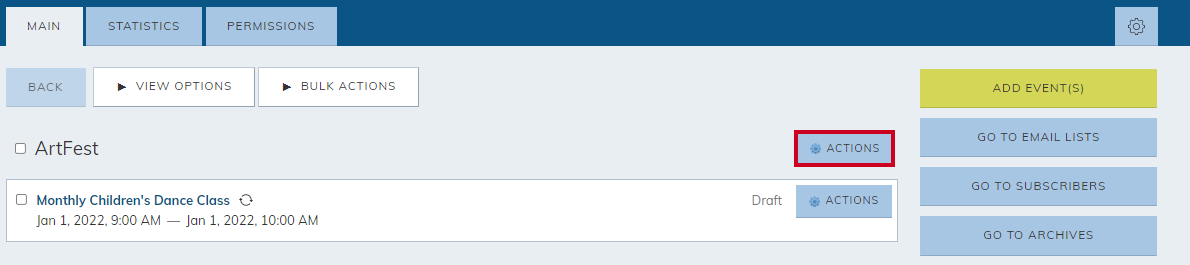 Actions button.