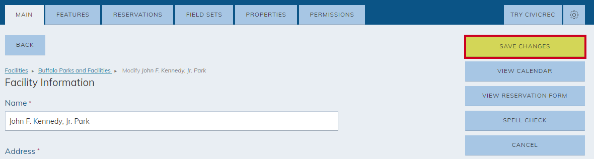 Save changes button.