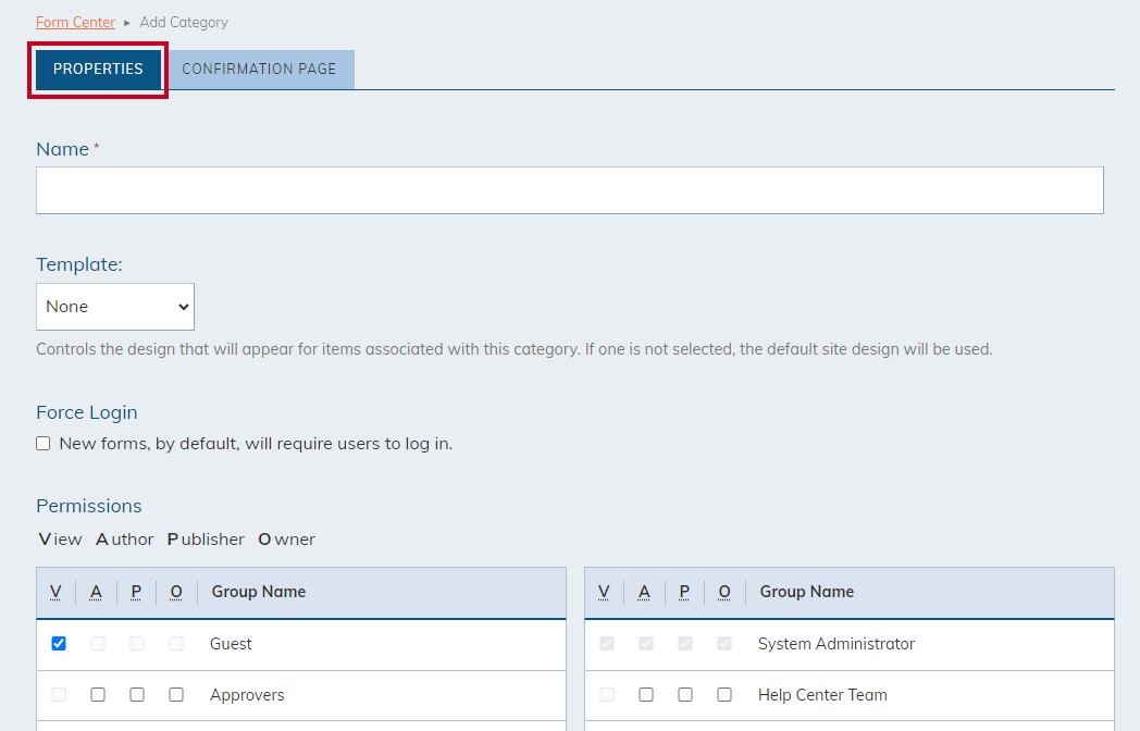 Properties information fields.