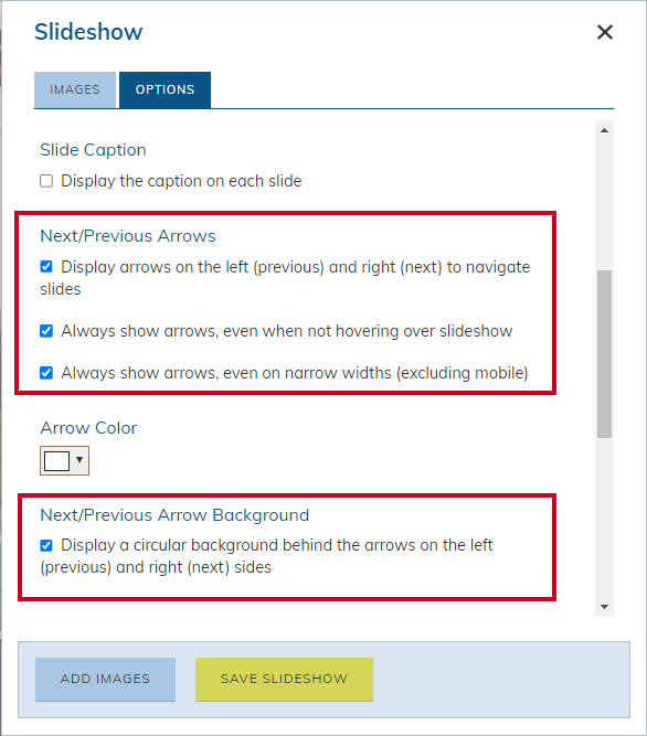 next and previous arrows checkboxes