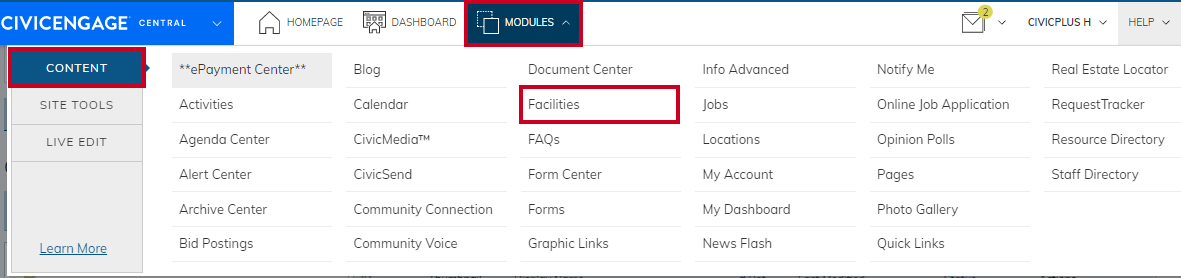 Navigate to Facilities