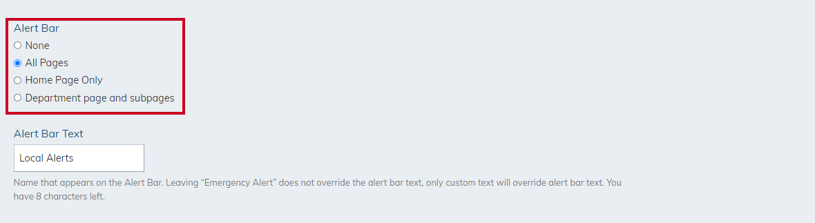 alert bar options