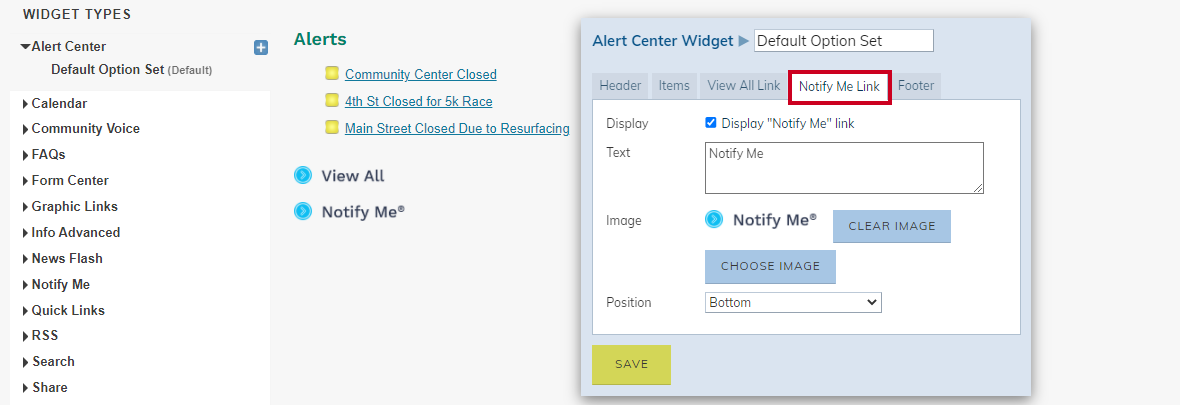 notify me link tab