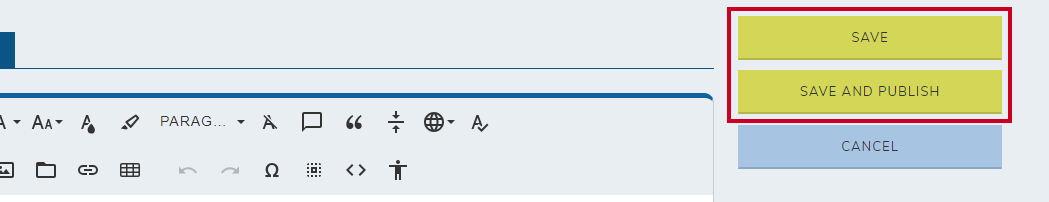 Save or save and publish buttons.