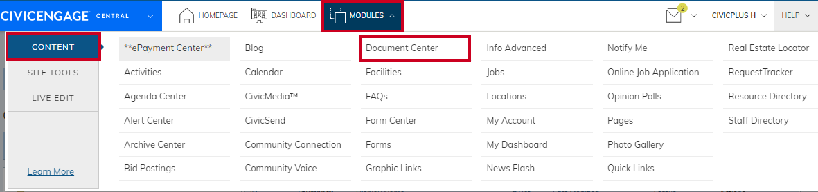 Navigate to Document Center